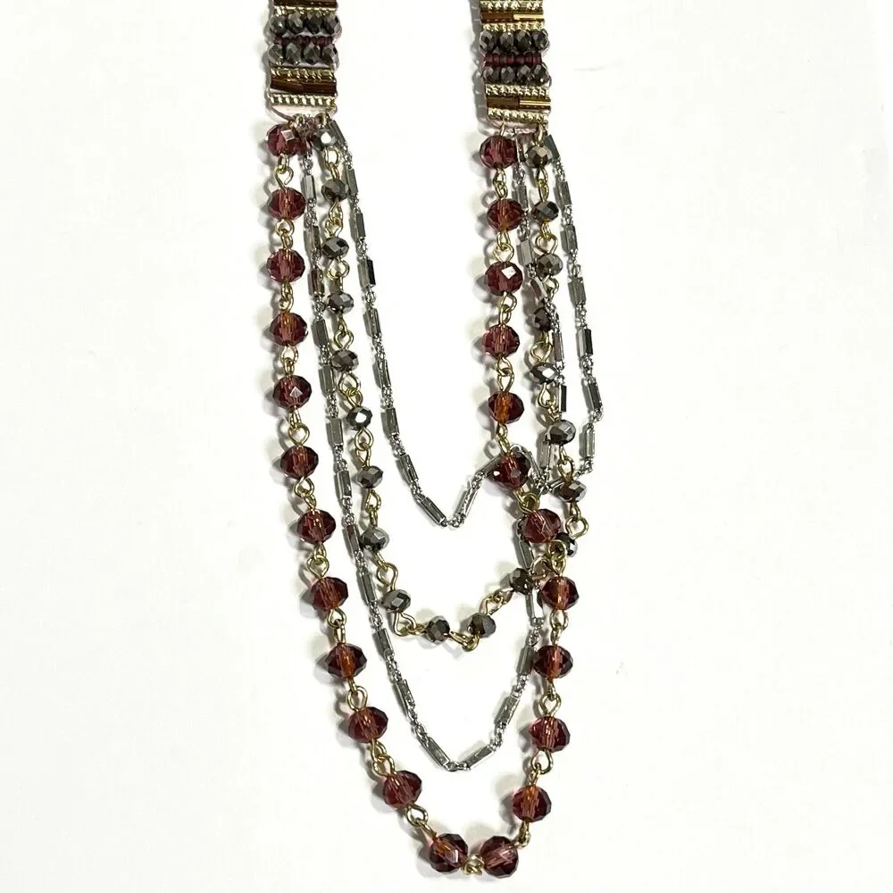 Layered Necklace Faceted Glass Linked Beads Silver Tone Feminine Boho Jewelry